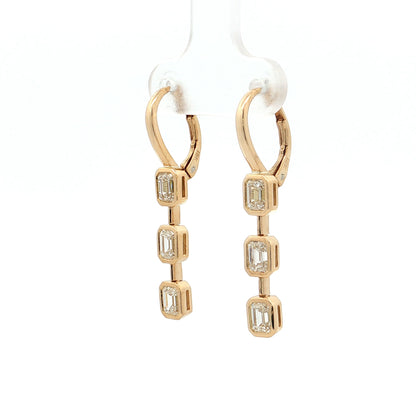 1.80 Emerald Cut Diamond Drop Earrings 14k Yellow Gold