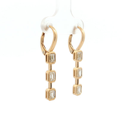 1.80 Emerald Cut Diamond Drop Earrings 14k Yellow Gold