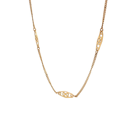 30" Vintage Geometric Station Necklace 14k Yellow Gold