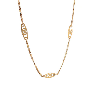 30" Vintage Geometric Station Necklace 14k Yellow Gold