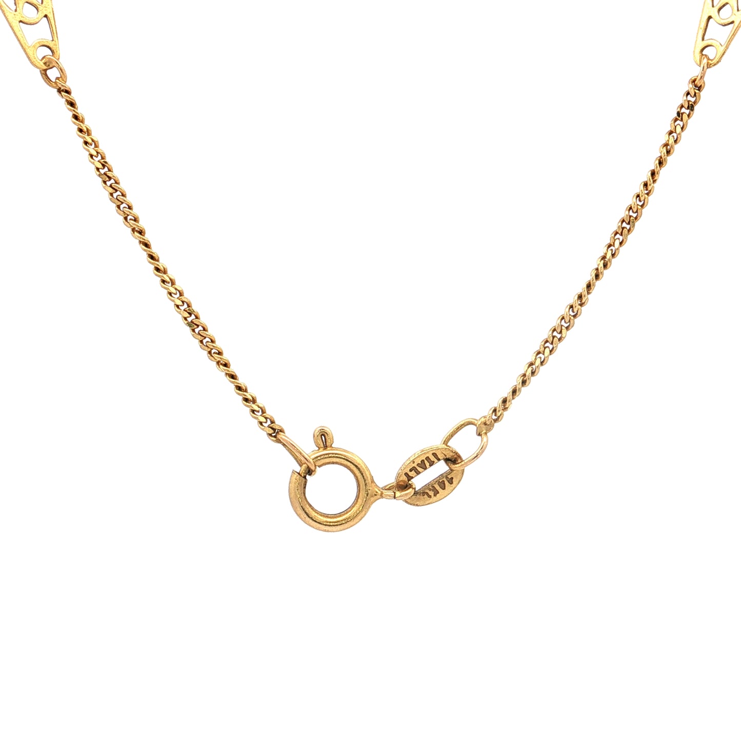 30" Vintage Geometric Station Necklace 14k Yellow Gold