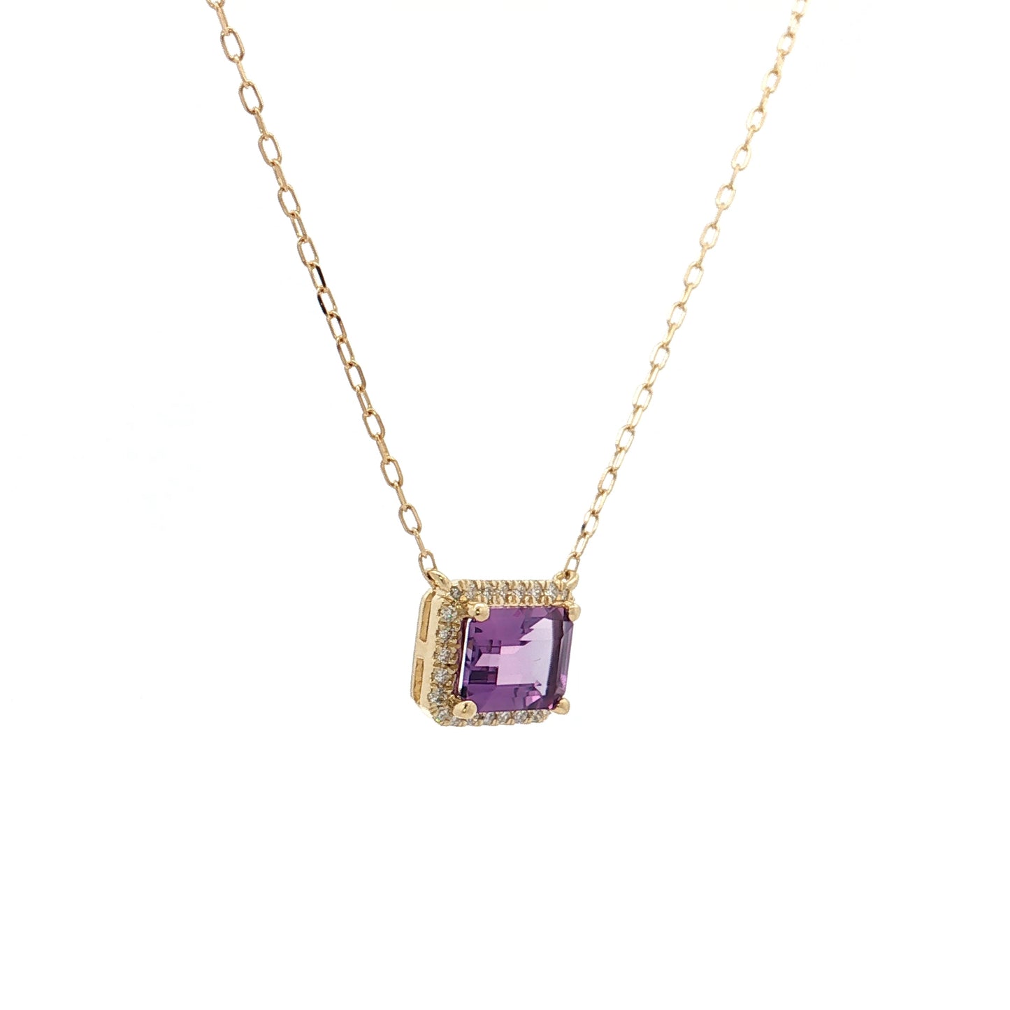 1.04 Emerald Cut Amethyst Pendant Necklace 14k Rose Gold