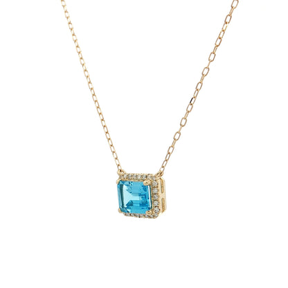 1.34 Blue Topaz & Diamond Pendant Necklace 14k
