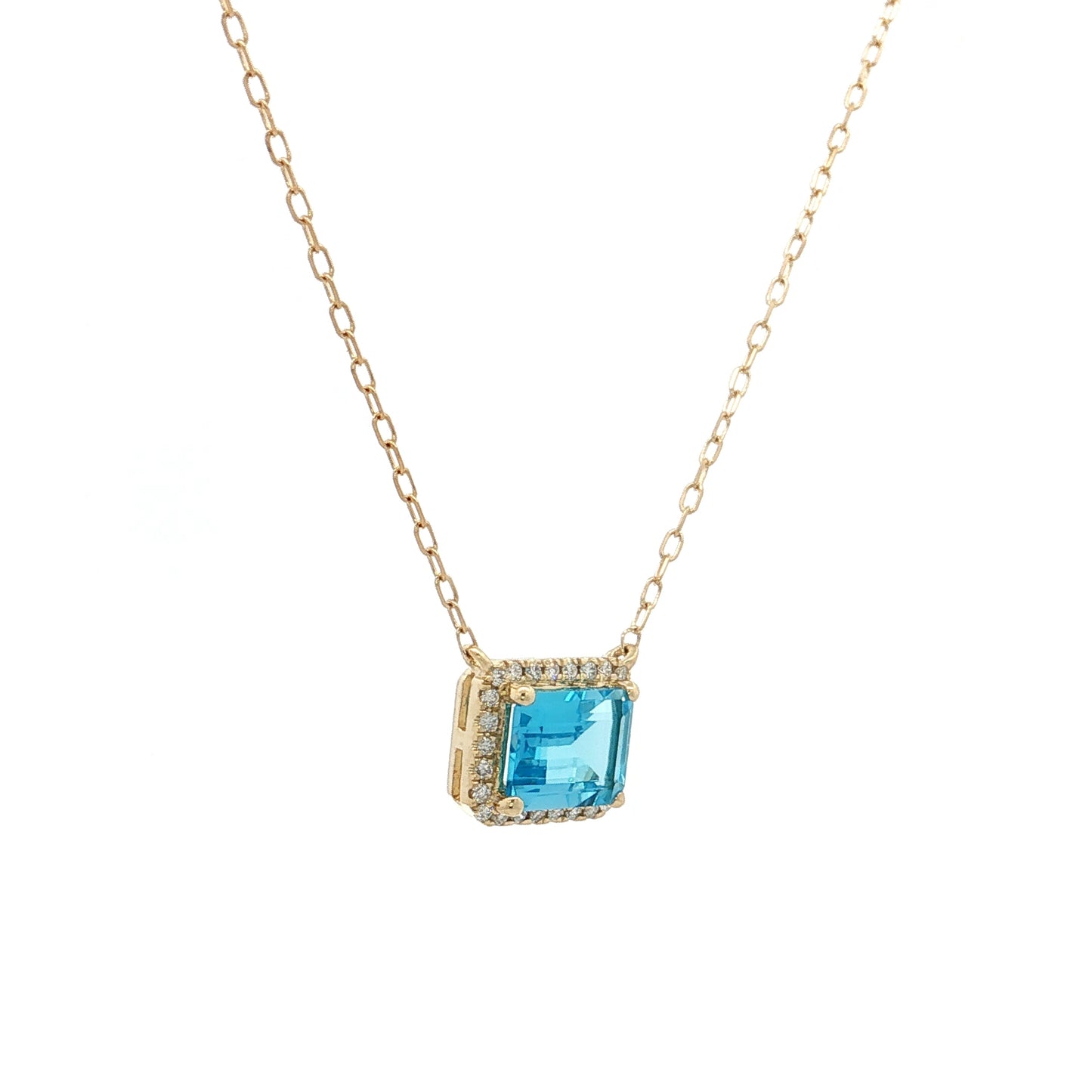 1.34 Blue Topaz & Diamond Pendant Necklace 14k