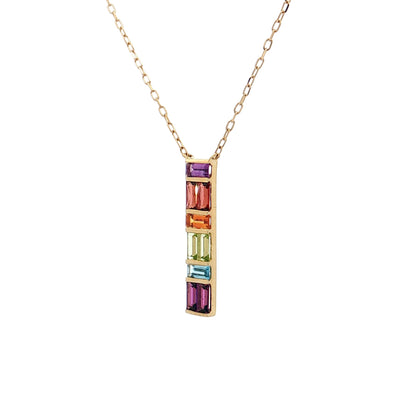 .63 Multi-Gemstone Bar Pendant Necklace 14k