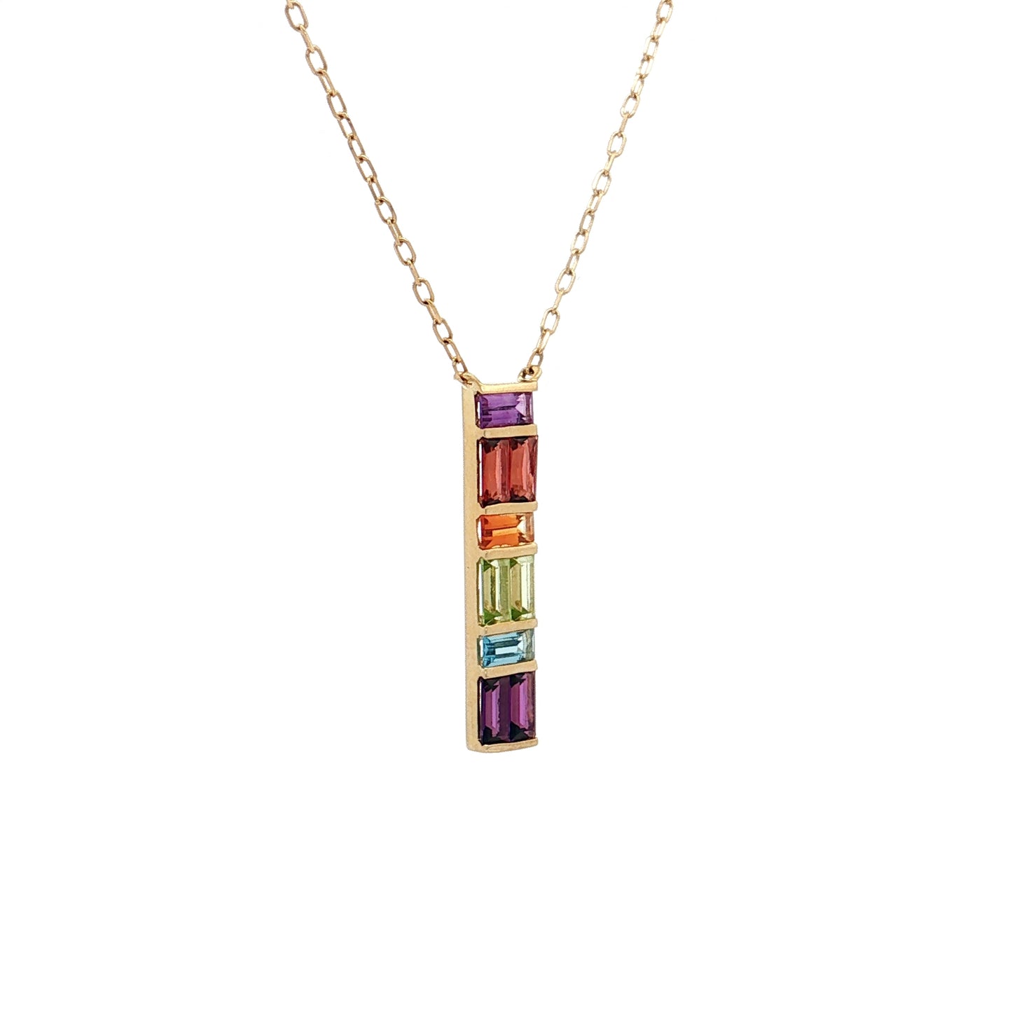 .63 Multi-Gemstone Bar Pendant Necklace 14k