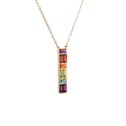.63 Multi-Gemstone Bar Pendant Necklace 14k