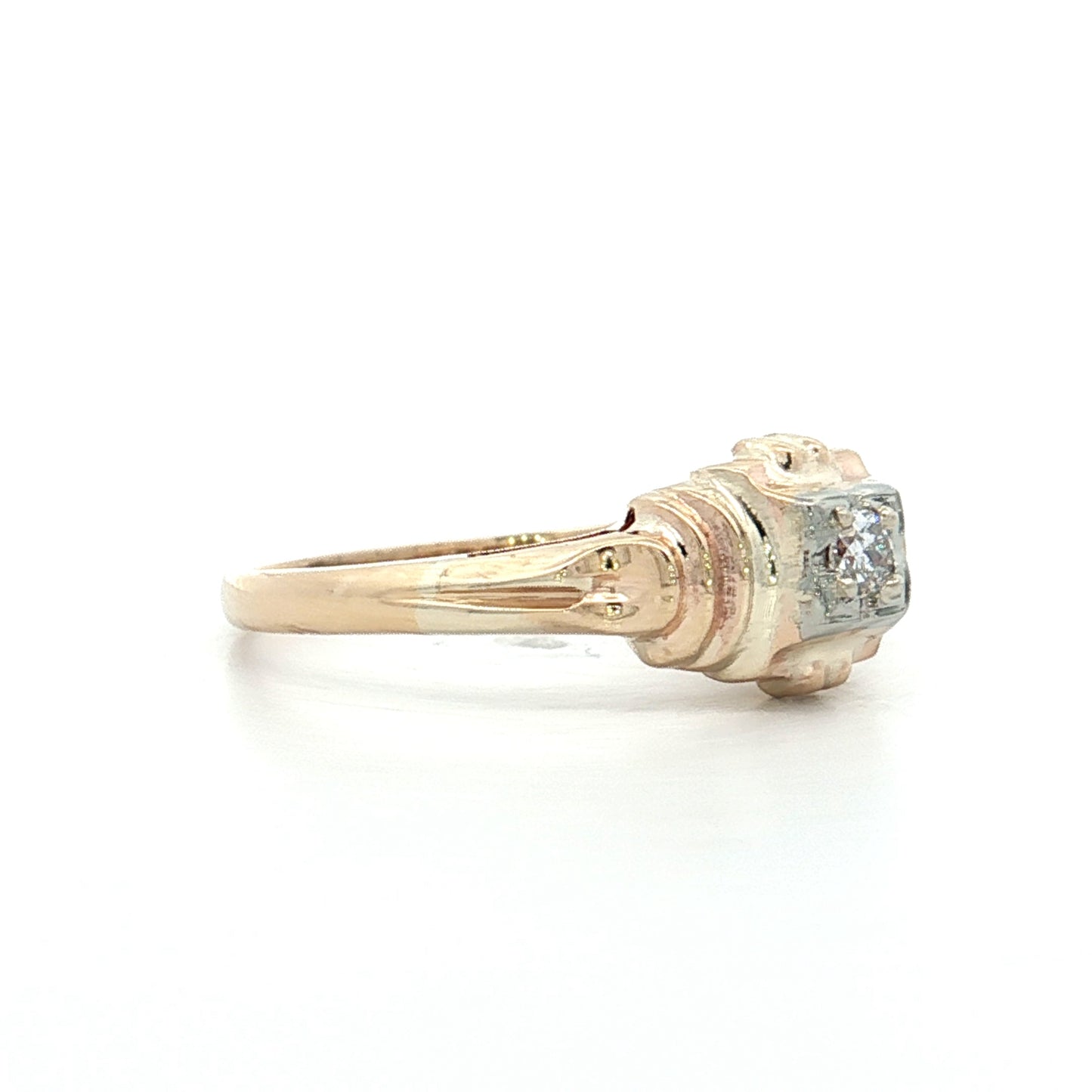 .06 Retro Diamond Engagement Ring Two-Tone 10k