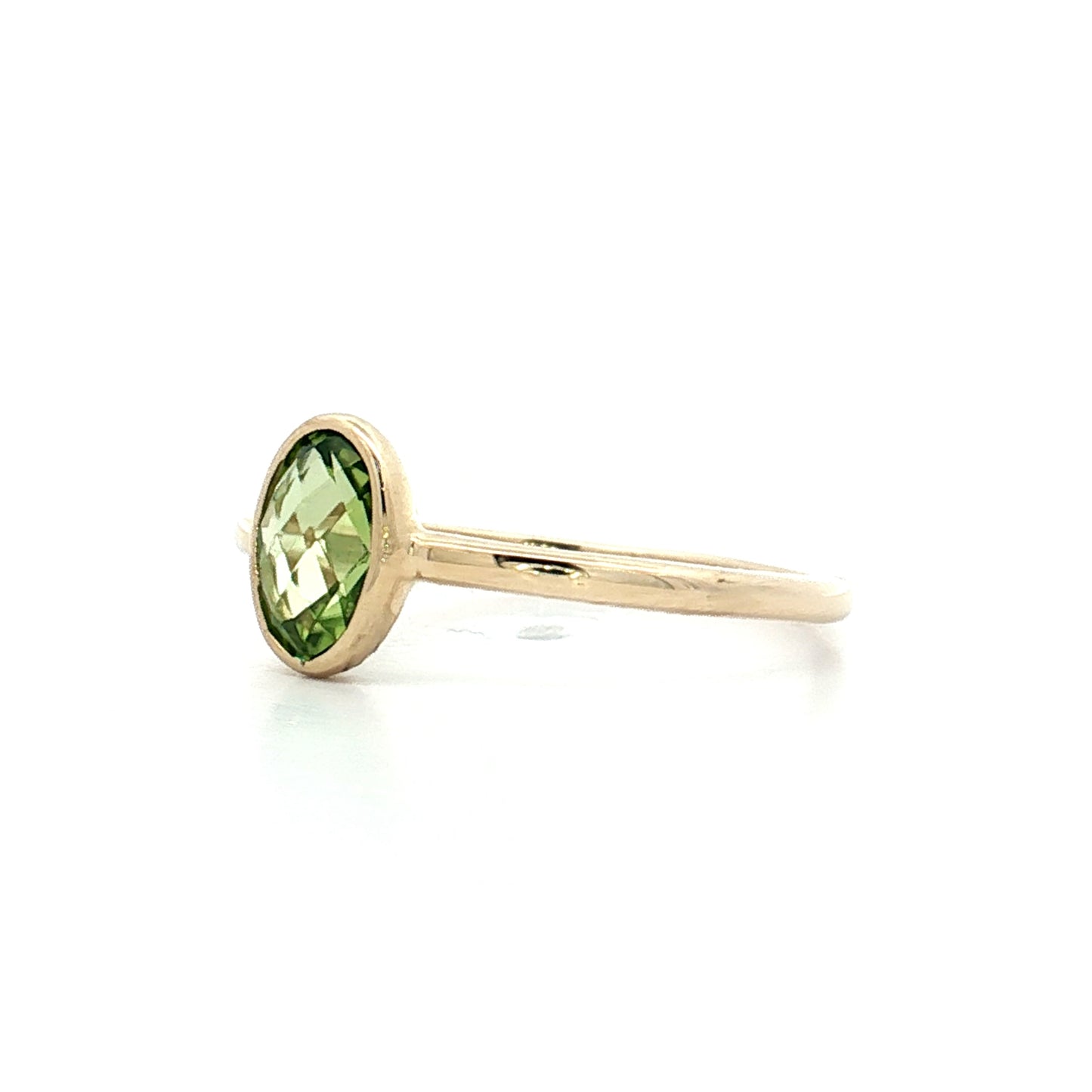 .74 Oval Peridot Engagement Ring 14k Yellow Gold