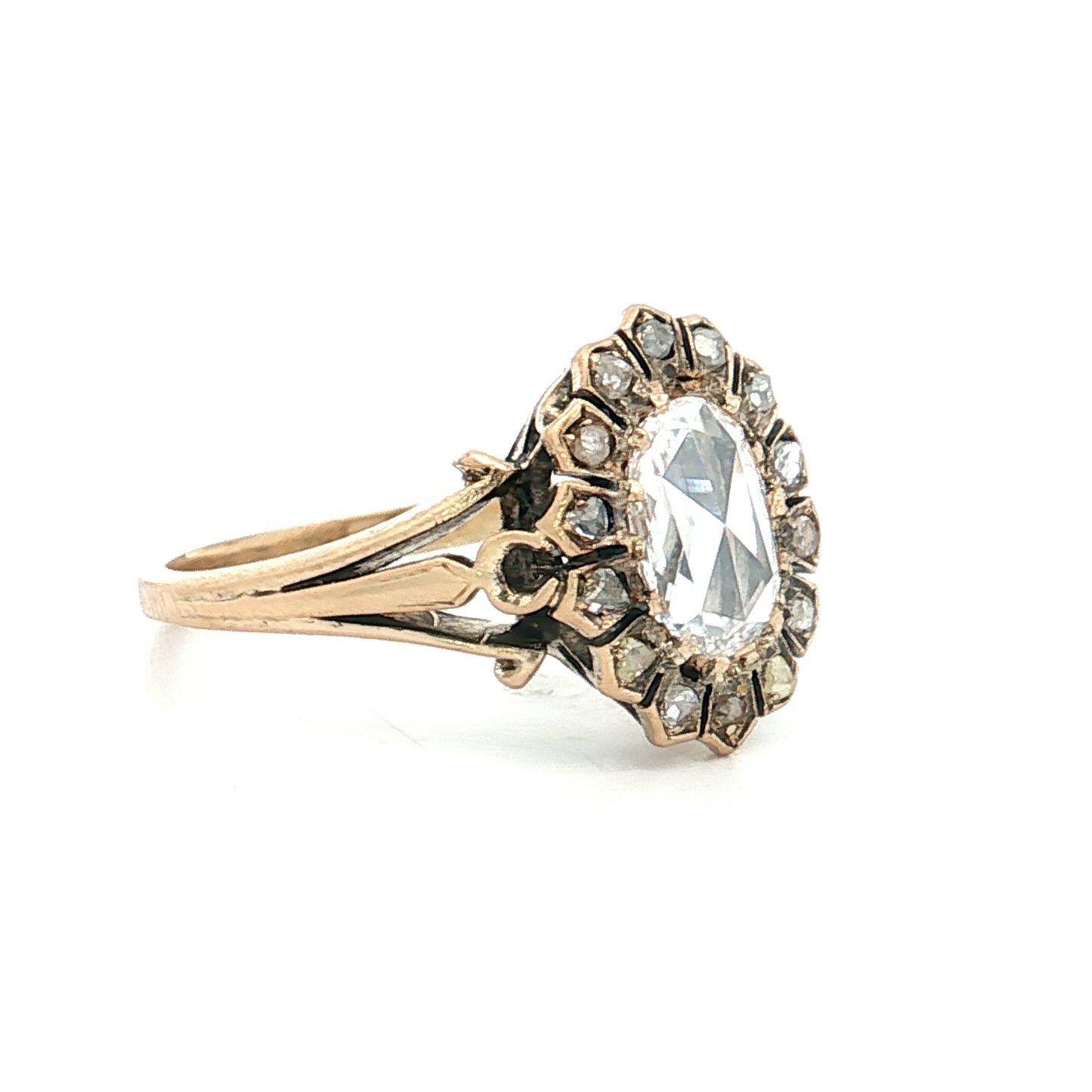 .44 Vintage Victorian Rose Cut Diamond Engagement Ring 14k