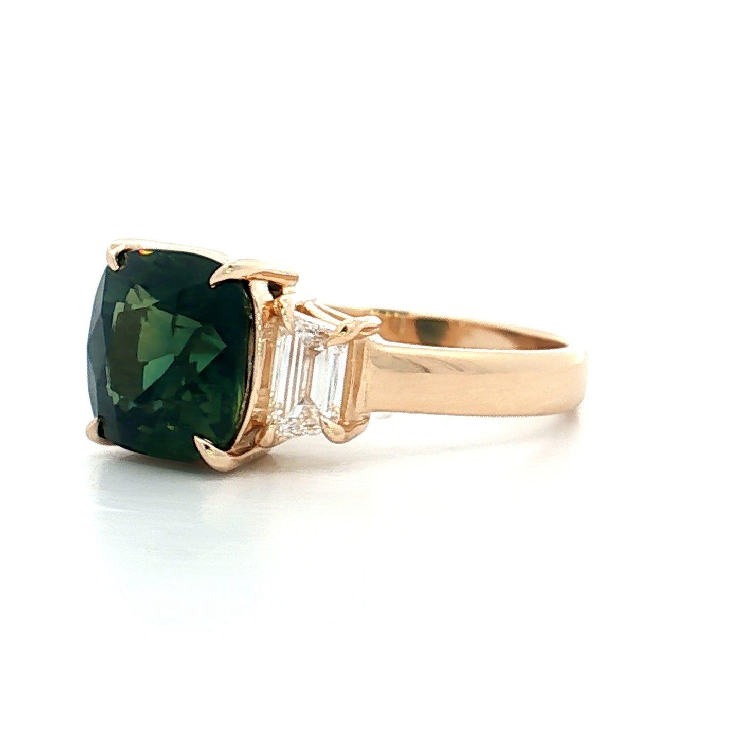 4.26 Cushion Cut Green Sapphire Engagement Ring 14k