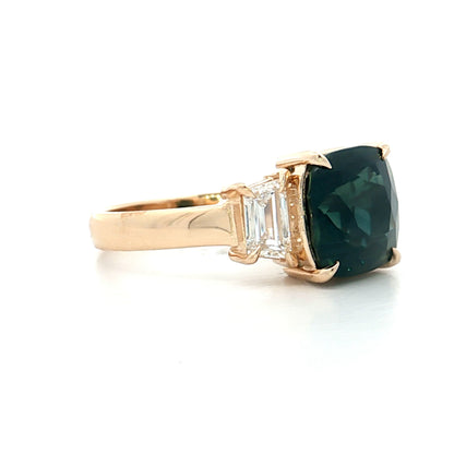 4.26 Cushion Cut Green Sapphire Engagement Ring 14k