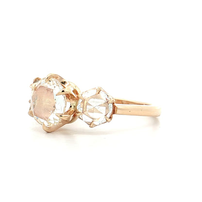 .93 Three Stone Rose Cut Diamond Engagement Ring 14k
