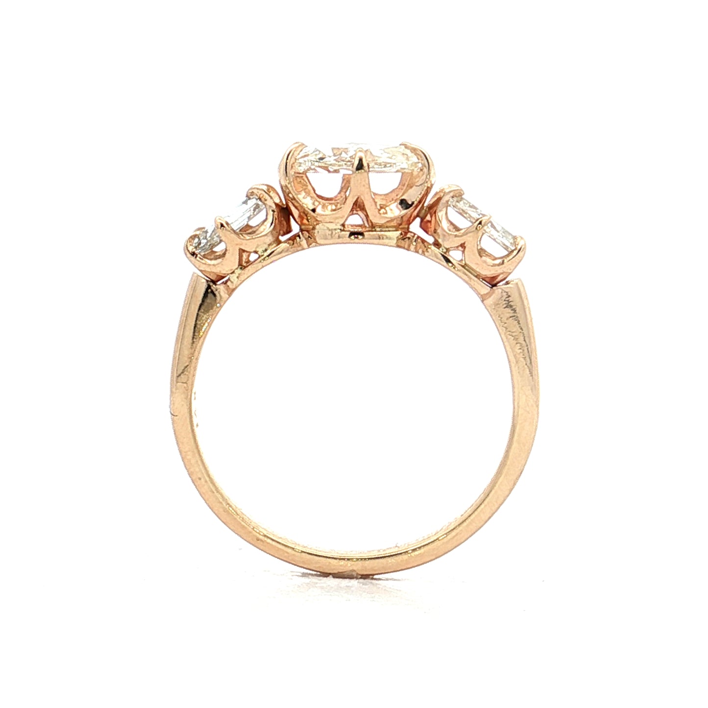 .93 Three Stone Rose Cut Diamond Engagement Ring 14k