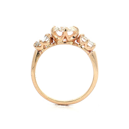 .93 Three Stone Rose Cut Diamond Engagement Ring 14k