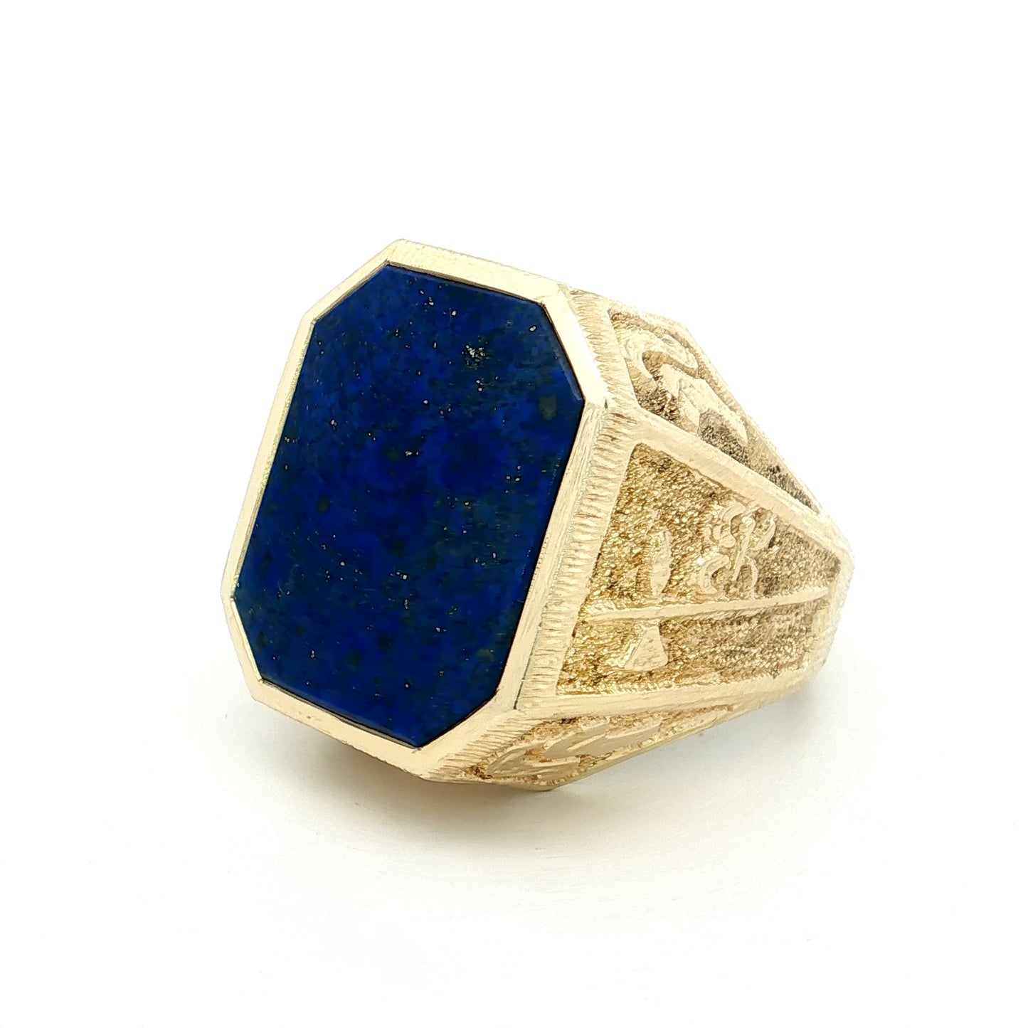 Mens Cabochon Lapis Lazuli Signet Ring 14k Yellow Gold