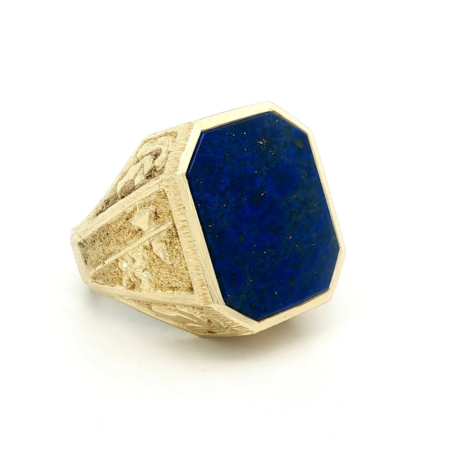 Mens Cabochon Lapis Lazuli Signet Ring 14k Yellow Gold