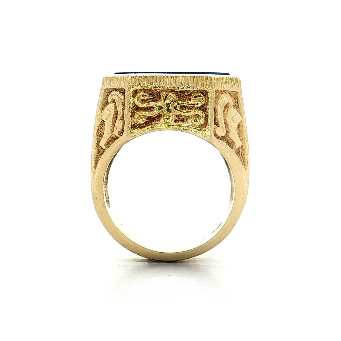 Mens Cabochon Lapis Lazuli Signet Ring 14k Yellow Gold