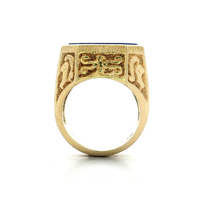 Mens Cabochon Lapis Lazuli Signet Ring 14k Yellow Gold