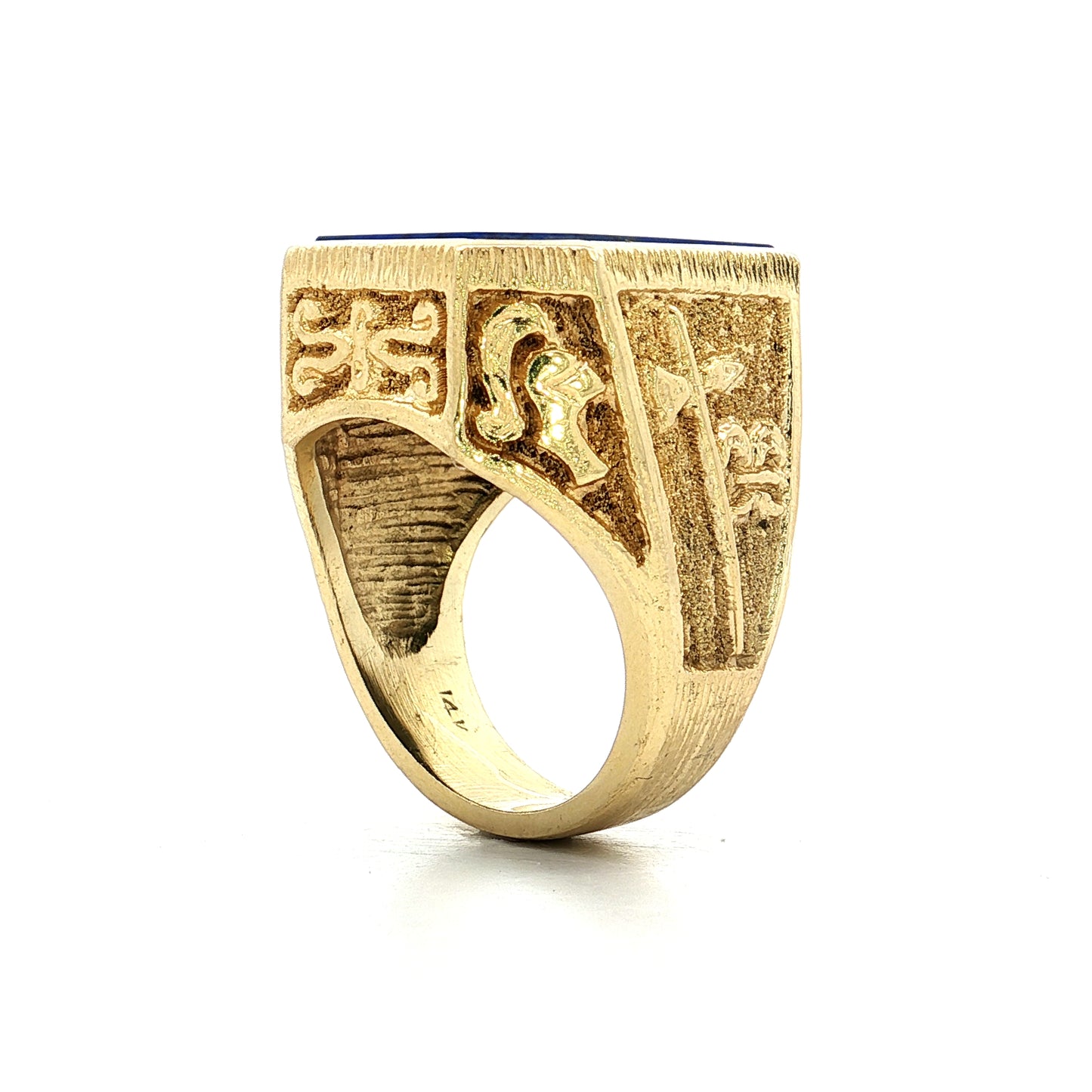 Mens Cabochon Lapis Lazuli Signet Ring 14k Yellow Gold