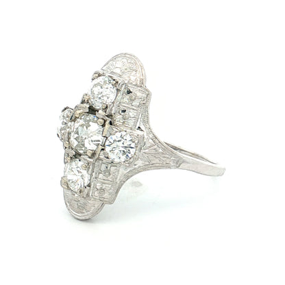 .81 Antique Art Deco Diamond Cocktail Ring 18k