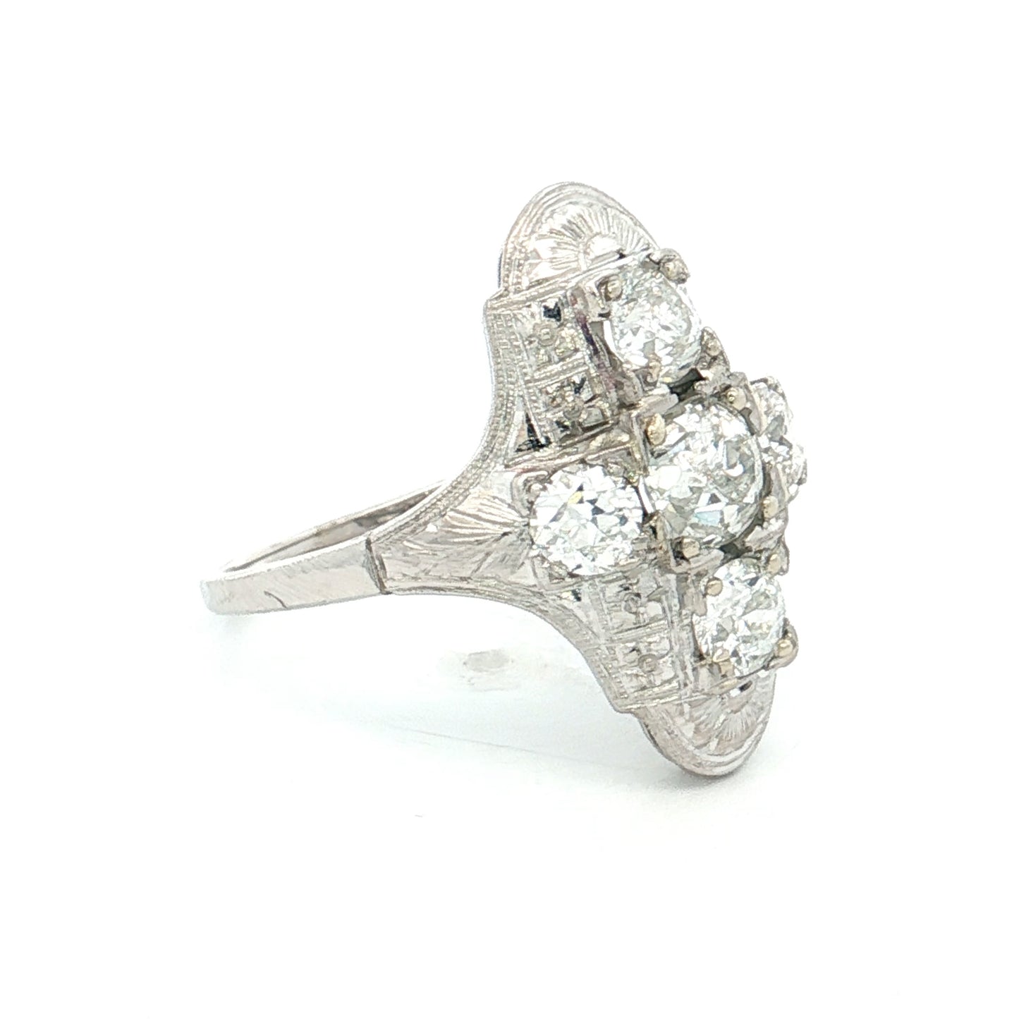 .81 Antique Art Deco Diamond Cocktail Ring 18k
