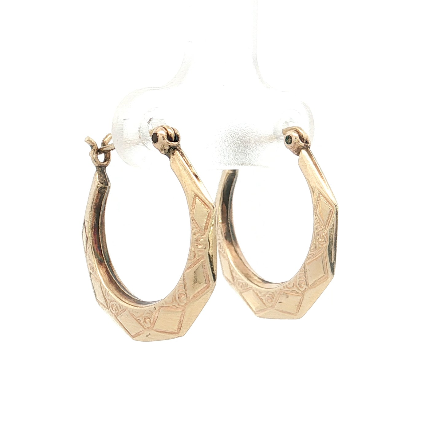 Geometric Engraved Hoop Earrings 14k Yellow Gold