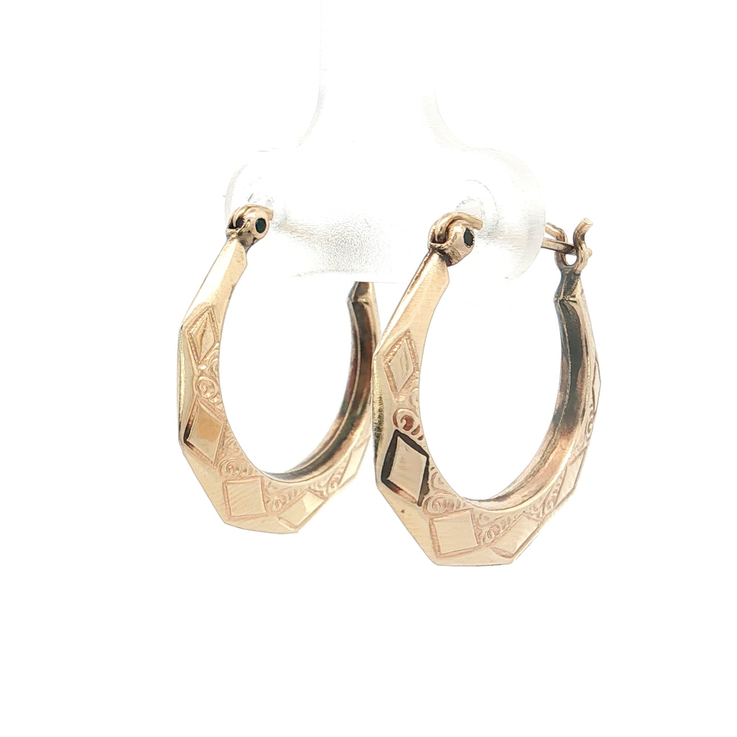 Geometric Engraved Hoop Earrings 14k Yellow Gold