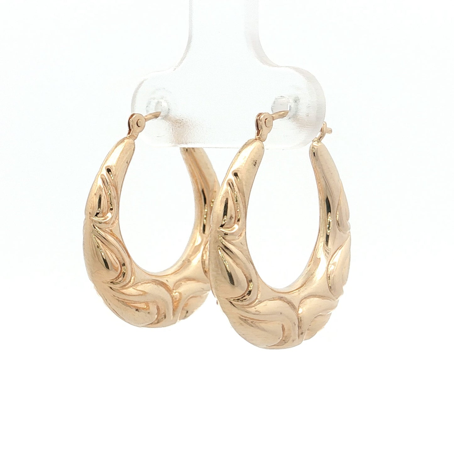 Puffy Filigree Engraved Hoop Earrings 14k Yellow Gold