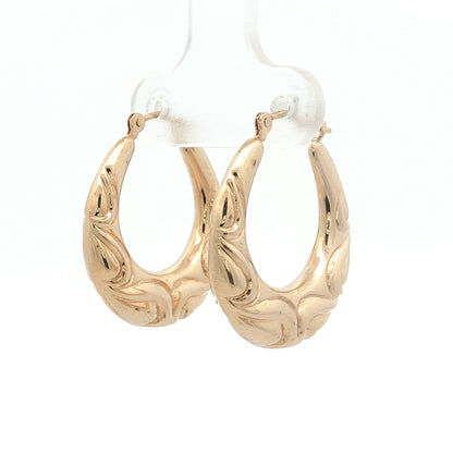 Puffy Filigree Engraved Hoop Earrings 14k Yellow Gold