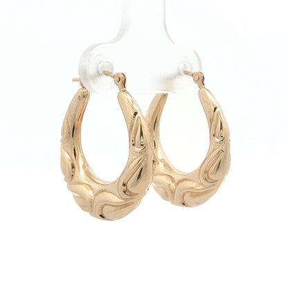 Puffy Filigree Engraved Hoop Earrings 14k Yellow Gold