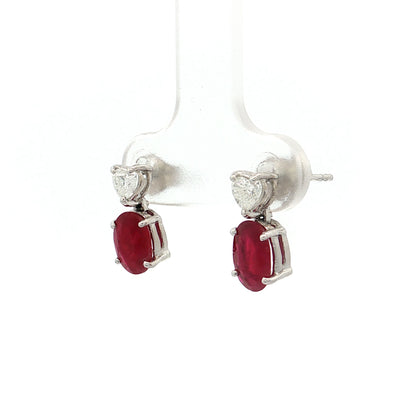 1.96 Ruby & Heart Diamond Drop Stud Earrings 18k