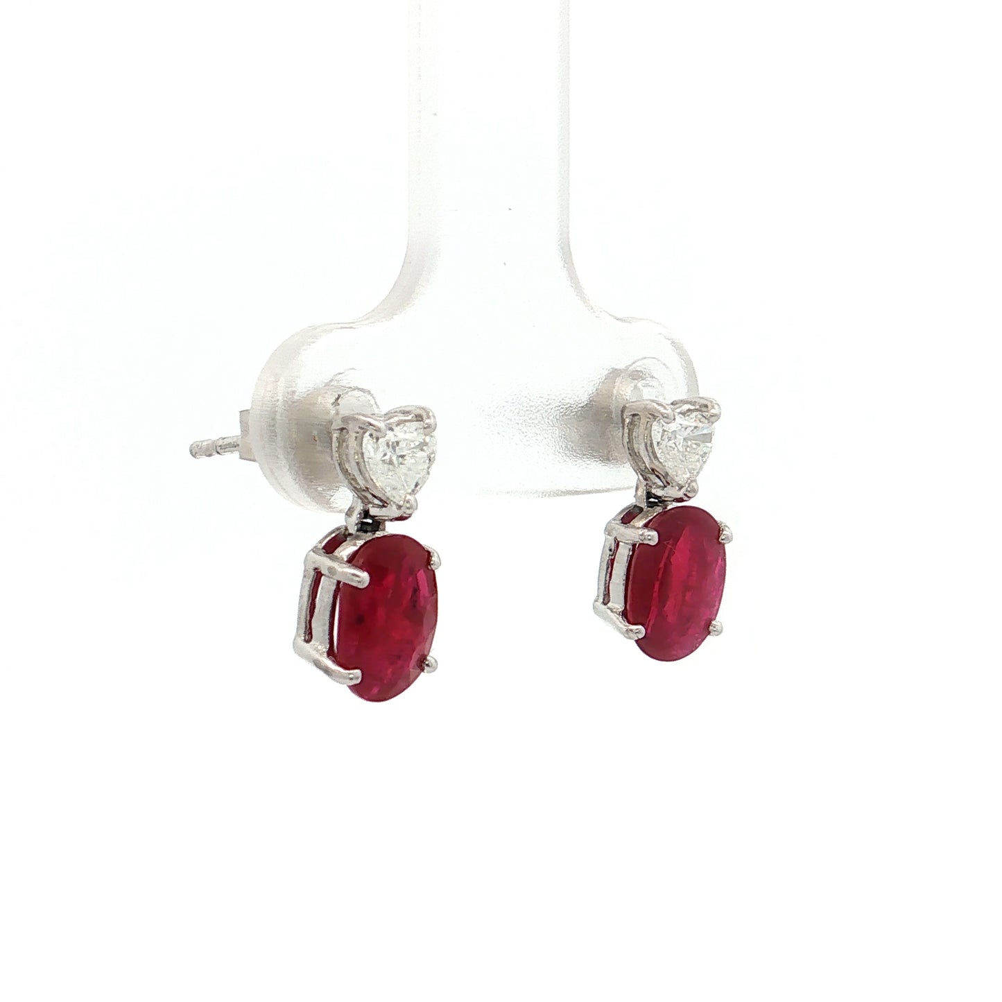 1.96 Ruby & Heart Diamond Drop Stud Earrings 18k