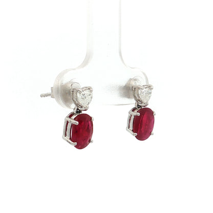 1.96 Ruby & Heart Diamond Drop Stud Earrings 18k
