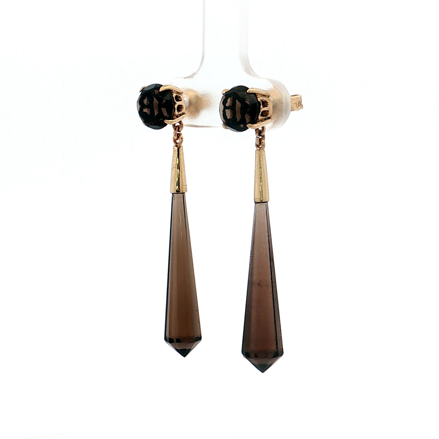 Smokey Quartz Dangle Earrings 14k Yellow Gold