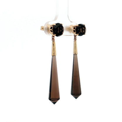 Smokey Quartz Dangle Earrings 14k Yellow Gold