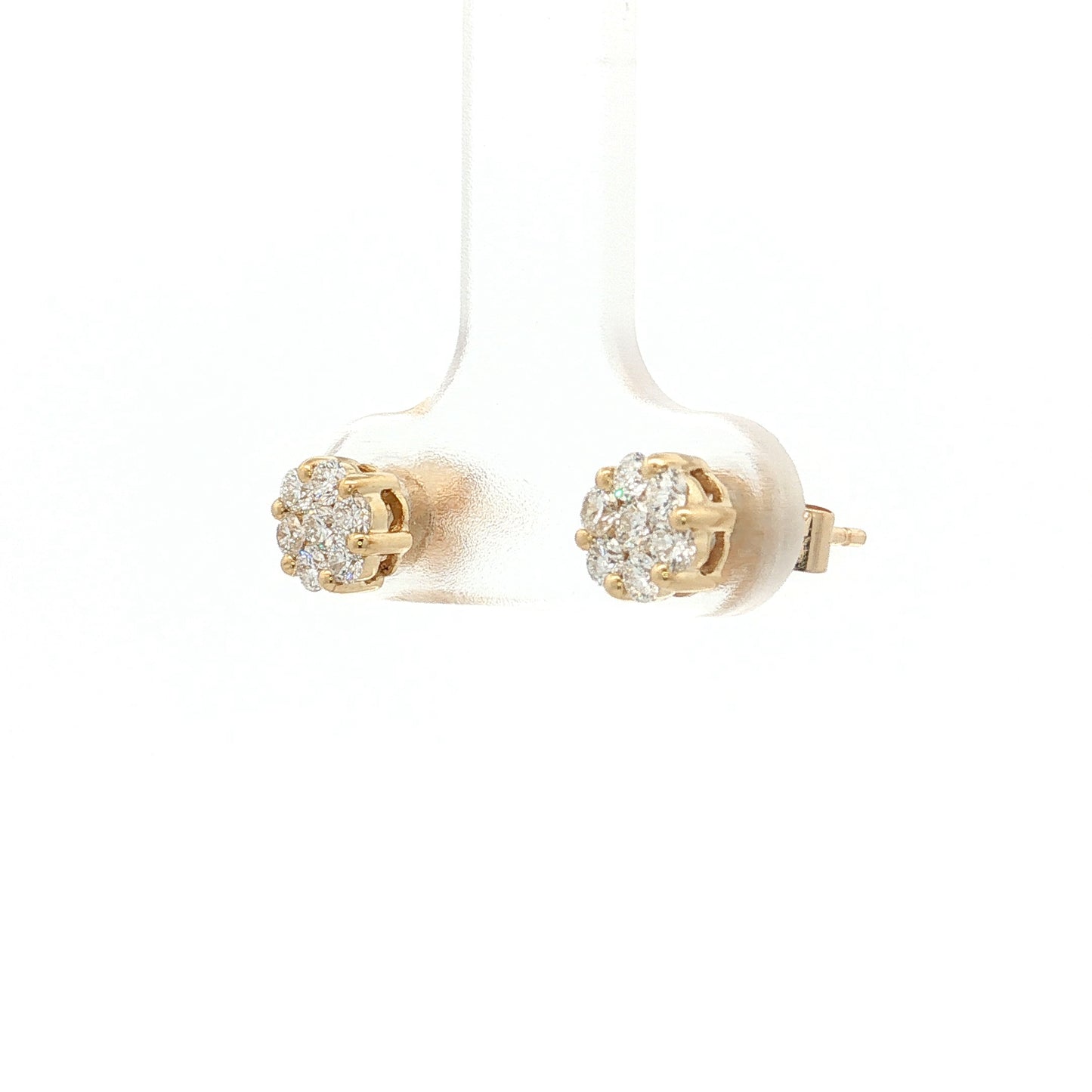 .48 Diamond Cluster Stud Earrings 14k Yellow Gold