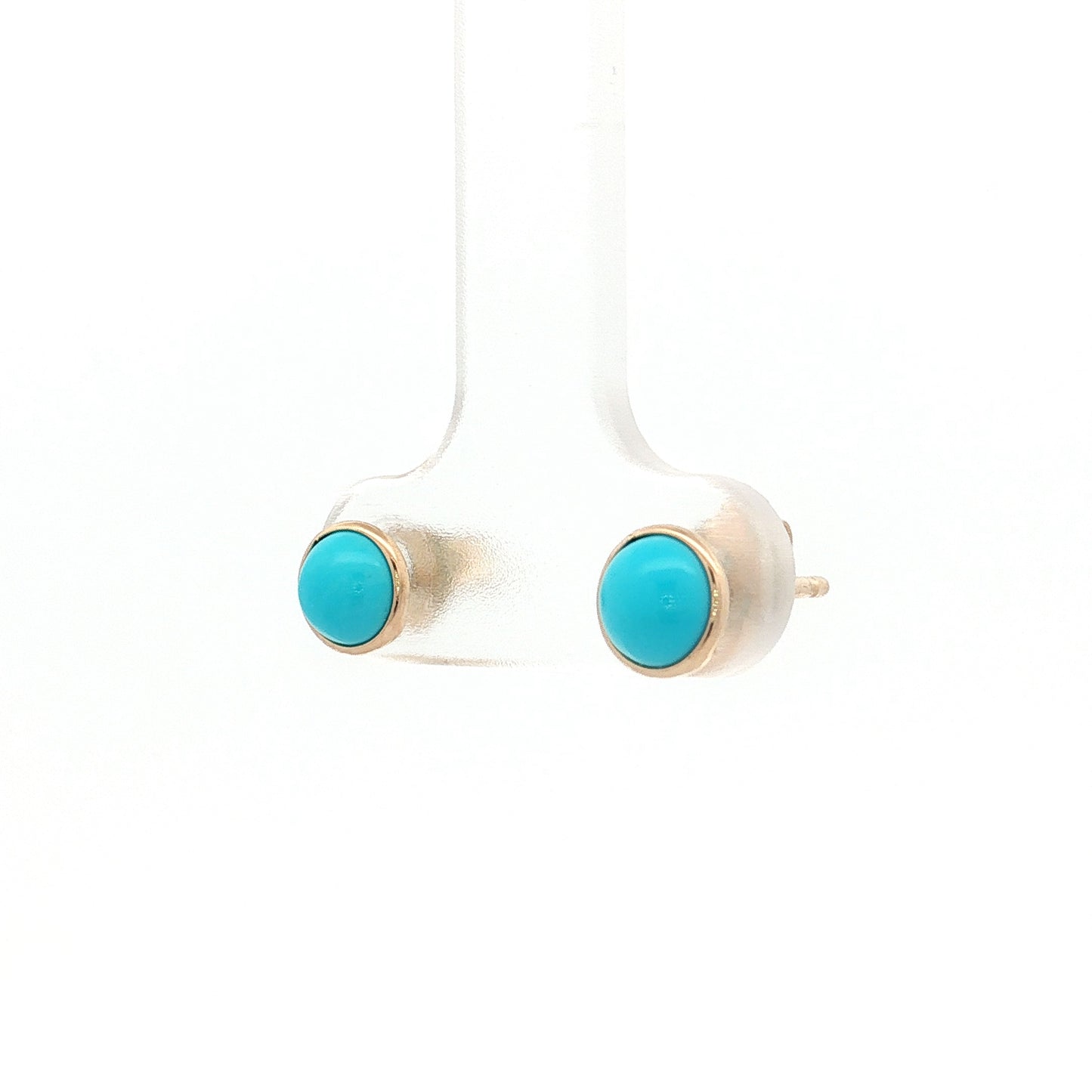2.00 Cabochon Turquoise Stud Earrings 14k Yellow Gold