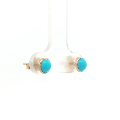2.00 Cabochon Turquoise Stud Earrings 14k Yellow Gold