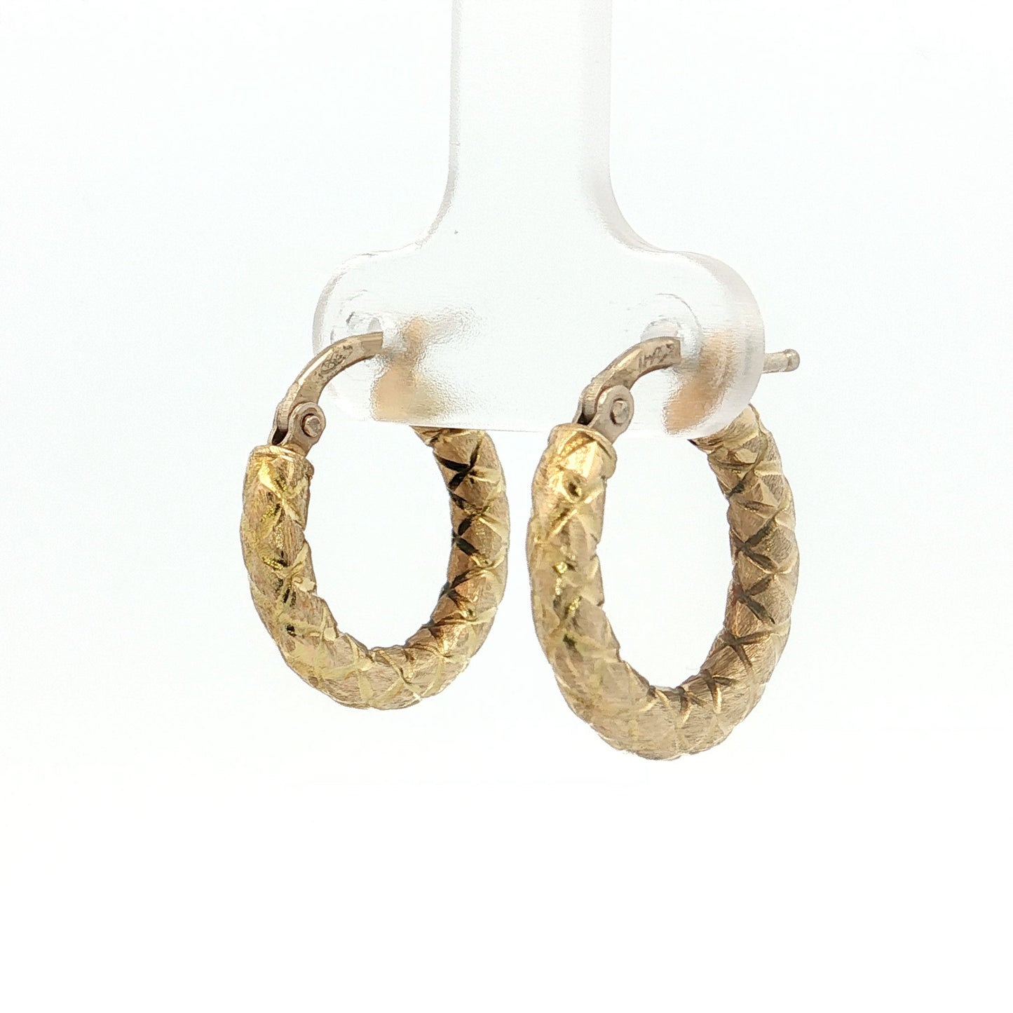 17mm Woven Texture Hoop Earrings 14k Yellow Gold