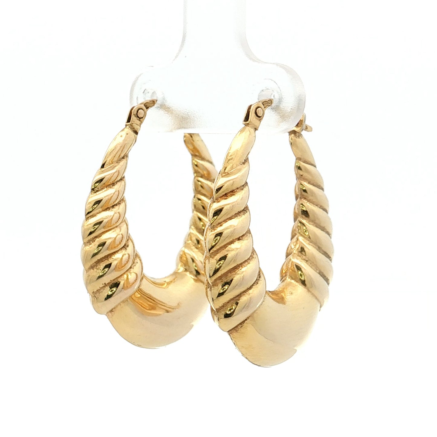 Oval Bubble Ridged Hoop Earrings 14k Yellow Gold