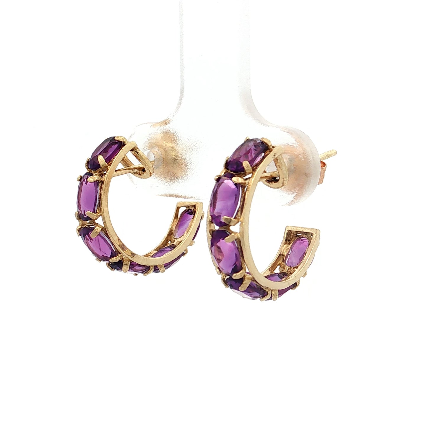2.64 Amethyst Huggie Hoop Earrings 14k Yellow Gold