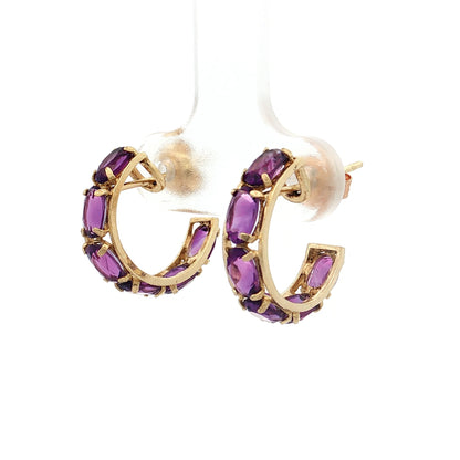 2.64 Amethyst Huggie Hoop Earrings 14k Yellow Gold