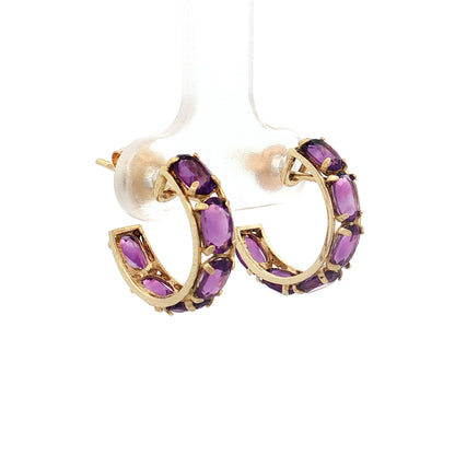2.64 Amethyst Huggie Hoop Earrings 14k Yellow Gold