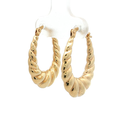 Scalloped Edge Textured Hoop Earrings 14k Yellow Gold
