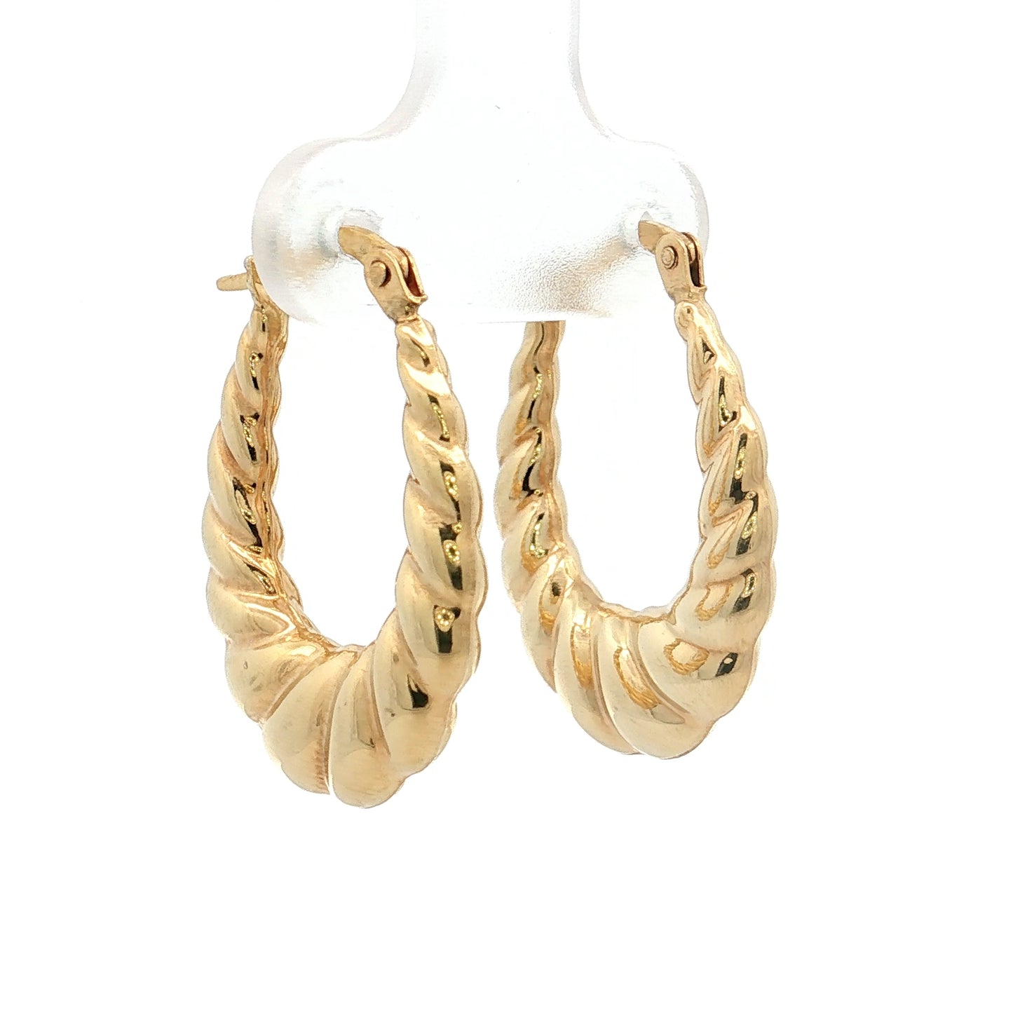 Scalloped Edge Textured Hoop Earrings 14k Yellow Gold