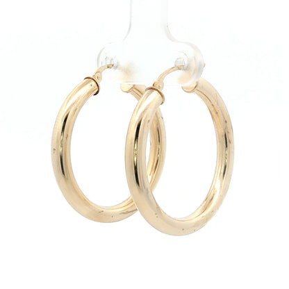 1" Hollow Tube Hoop Earrings 14k Yellow Gold