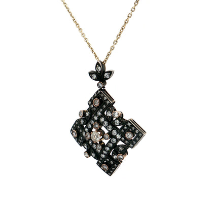 .19 Antique Inspired Old Euro Diamond Pendant Necklace 14k
