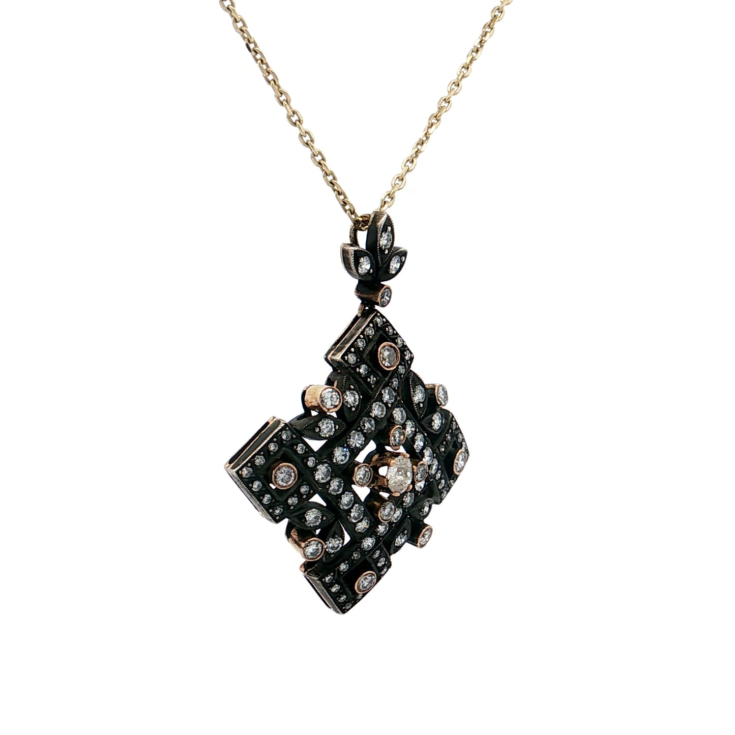 .19 Antique Inspired Old Euro Diamond Pendant Necklace 14k