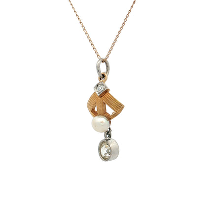 .40 Antique Edwardian Diamond & Pearl Pendant 14k